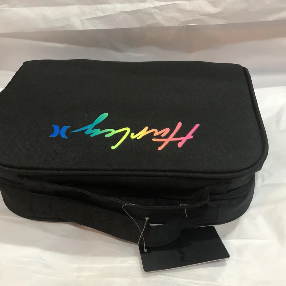 Hurley black large fold over zip‎ around travel beauty makeup case bag new